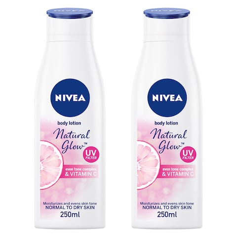 NIVEA Even Tone Body Lotion Natural Glow Complex & Vitamin C UV Protection All Skin Types 250ml Pack of 2