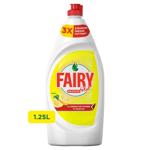 Fairy Max Plus Lemon Dishwashing Liquid with Bleach Alternative Power 1.25